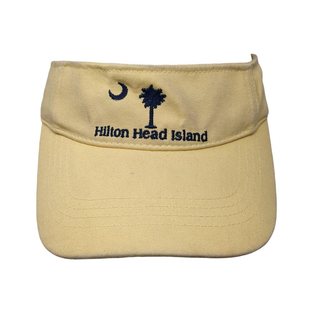 Hilton Head Island Sun Visor Cap Yellow One Size Adjustable Embroidered Cotton
